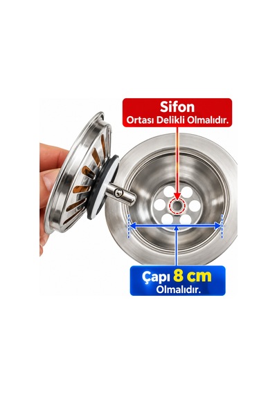2 Adet Çöpmak 8 Cm Paslanmaz Çelik Mutfak Lavabo Evye Gider Süzgeci Sifon Tıpa Metal Süzgeç