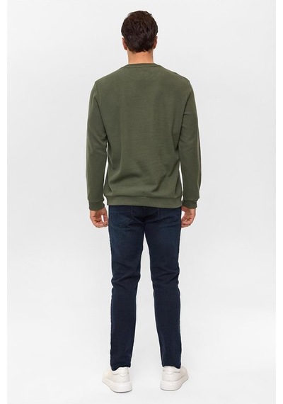 Süvari Haki Regular Düz Bisiklet Yaka Sweatshirt Haki