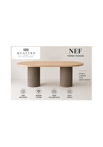 Nef Yemek Masası Oval Meşe