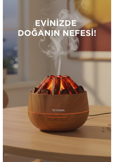 H11 Ahşap Odun Ateş Efekli 300ml Sessiz Ultrasonik Hava Nemlendirici (İthalatçı Garantili)