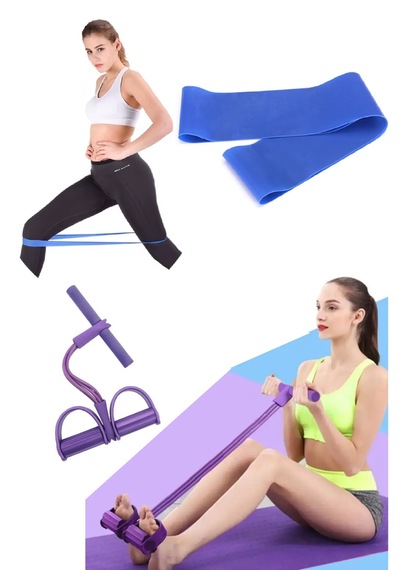 Pedal Puller Ve Loop Bant Takımı Body Trimmer Ve 60 Cm Direnç Lastiği Set Mor - Mavi