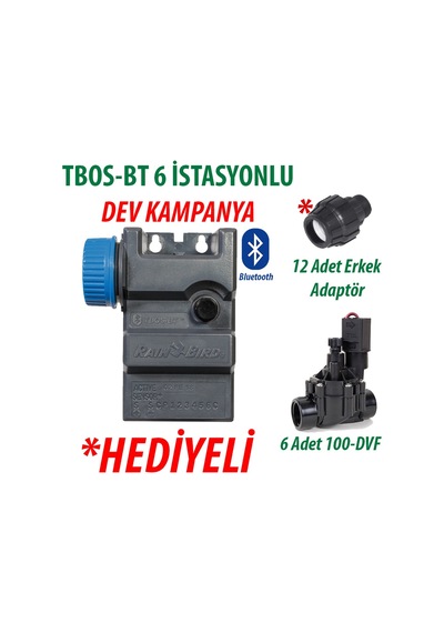Rain Bird Tbos-bt6lt Pilli Kontrol Ünitesi 9v. 6 İstasyonlu Bluetooth + 6 Adet 100dvf 9v. Vana Seti