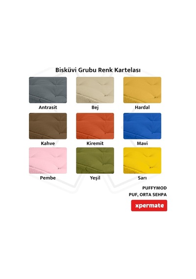 Xpermate Puffymod Dekoratif Kare Puf Orta Sehpa Ayak Uzatma Puf 40x32 Cm Gri Çok Renkli