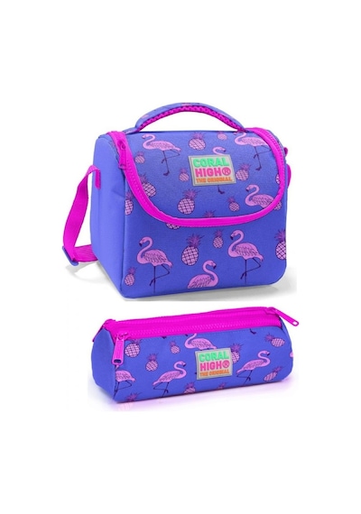 Coral High Kız Çocuk Mor Lavanta Flamingo Beslenme Çantası Seti