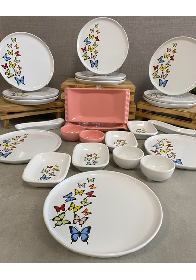 Keramika Takım Kahvaltı Nordıc Dance Of Butterfly Pembe Beyaz