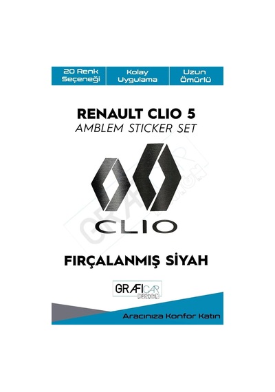 Renault Clio İle Uyumlu 5 Amblem Kaplama Sticker Set, Mat Siyah, Tyc00629201620