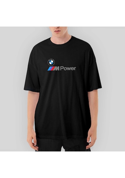 BMW Logo M Power Yazı Oversize Siyah Tişört Siyah