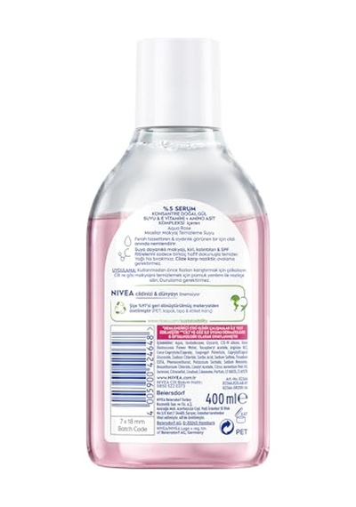 Aqua Rose Gül Suyu Ve Serum İçeren Çift Fazlı Micellar Makyaj Temizleme Suyu 400ml,yüz Göz Dudak, Spf Filtrelerin