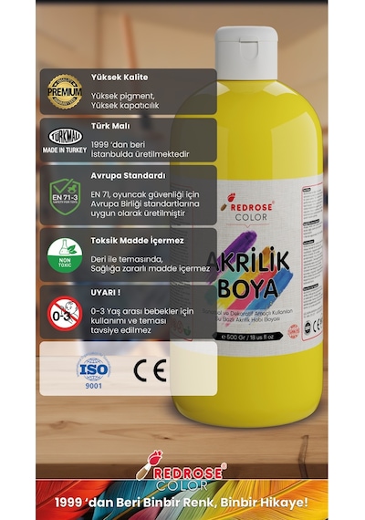 Red Rose Sarı Akrilik Boya 500  G