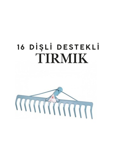 Füze 16 Tırmık 16 Dişli Takviyeli Çelik Bahçe Tırmığı - 4 Mm Kalınlık 56 Cm Bahçe Tarla Tırmığı