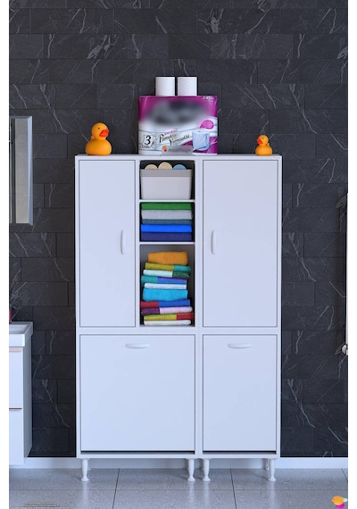 Pınar 105 Cm Raflı Dolap Beyaz Kirli Sepetli Dolap 65+40 X160x32,5 Cm