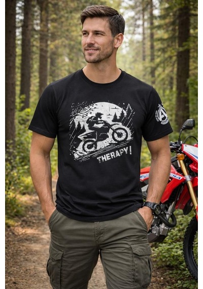 Aybaak Terapi Enduro Motocross Motorsiklet Baskılı Tişört Siyah