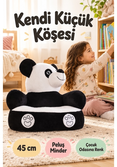 Panda Peluş Minder 45 Cm Siyah Beyaz Çocuk Koltuğu Yumuşak Oturma Minderi Oyun Ve Kitap Köşesi Evde Çok Renkli