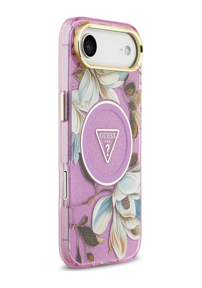 Apple Uyumlu iPhone 17 Air Kılıf Guess Lisanslı M-safeli Simli Çiçek Desenli Metal Kamera Çerçeveli Kapak Mor Mor