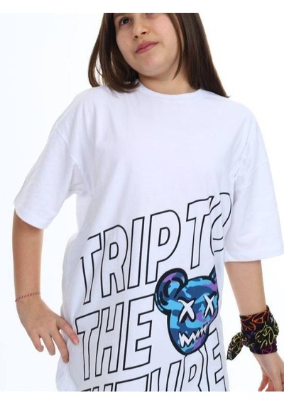 Ekkokids Çocuk Trip Baskılı Tshirt-14548 Beyaz