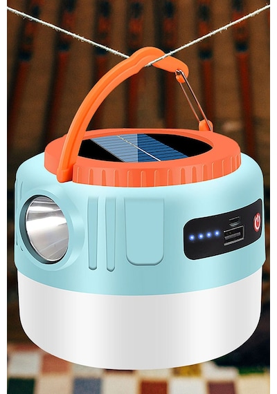 Kamp Lambası Ledli El Feneri Işıldak Güneş Enerjili Şarjlı Pilli Portatif Gece Lambası Powerbank Beyaz