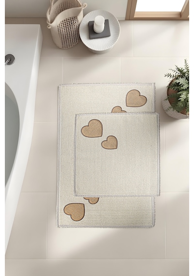Banyo 2li Paspas Takımı Kalp Bej 60x100 Bej