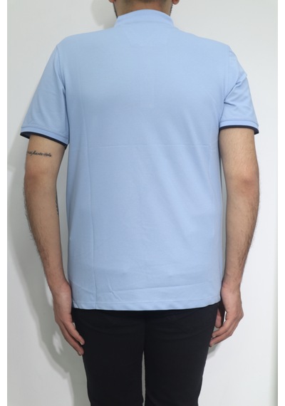 Santa Dmctekstil Erkek Mavi Desenli Spor Kesim Rahat Kalıp Polo Yaka T-shirt