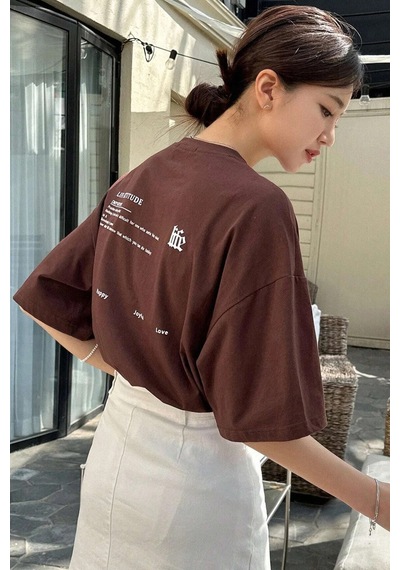 Unisex Life Baskılı T-shirt Kahverengi