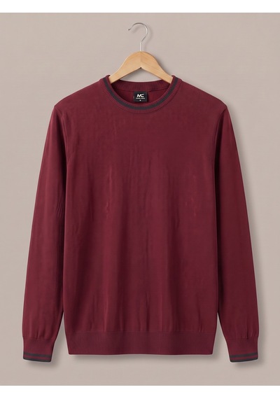 Maccali Erkek Bordo Kontrast Şeritli Bisiklet Yaka Triko Sweatshirt