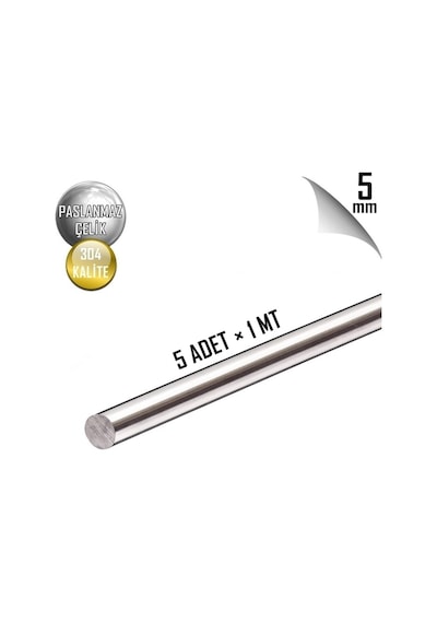 Paslanmaz Çelik Ø5mm Çubuk Mil 304 Kalite 1 Metre 5 ADET