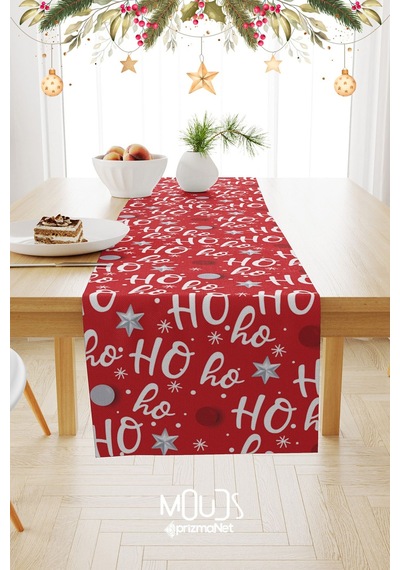 Ho Ho Ho Yılbaşı Desenli Süet Runner Masa Örtüsü