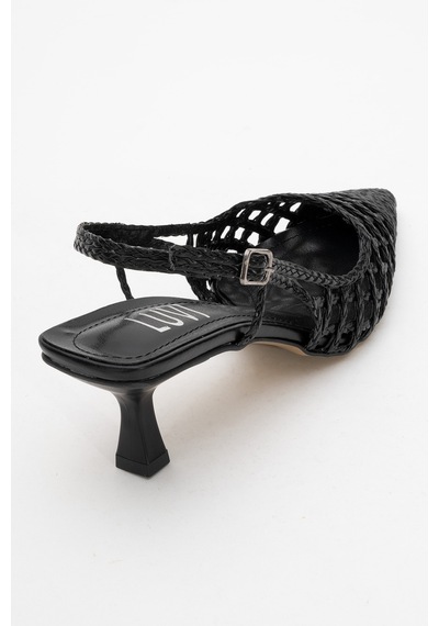 Luvishoes Luvi Shoes Heaven Siyah Örme Arkası Açık Kadın Kısa Topuklu Ayakkabı Siyah