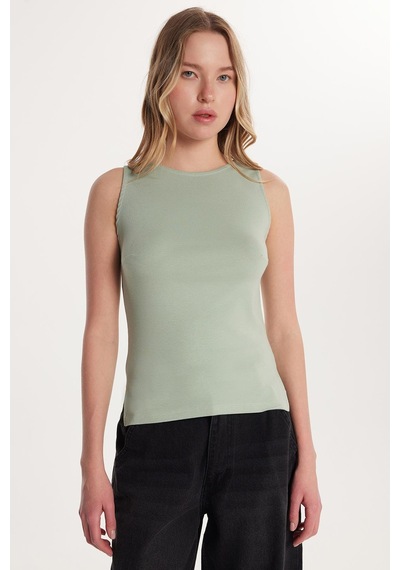 Tudors Kadın Modal Kumaş Slim Fit Dar Kesim Bisiklet Yaka Düz Basic Mint Bluz-34412 MİNT