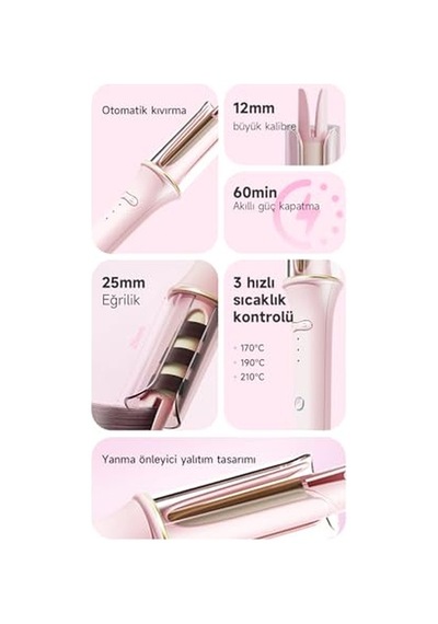 Saç Maşası Kalın Su Dalgası 32mm - 30 Saniyede Isınma Pembe