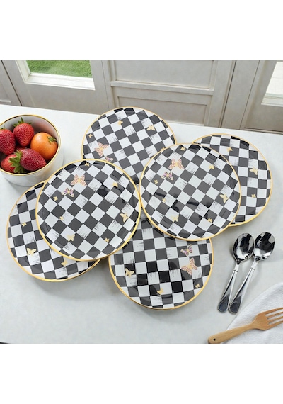 Sudedi Home Emma Altın Yaldızlı Cam Pasta Tabağı Takımı Çok Renkli