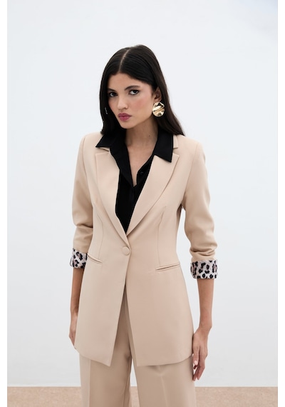 Sateen Mono Yaka Klasik Ceket - Camel