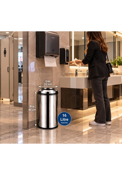Pratik Çemberli Çöp Kovası 16 Lt Paslanmaz Acar 13282