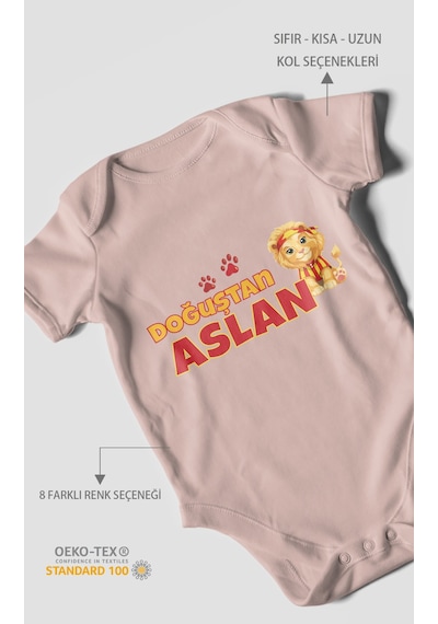 Morivokids Doğuştan Aslan Kısa Kollu Bebek Body %100 Pamuk Pastel Pembe
