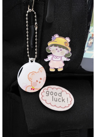 Wia Kawaii Kore Tarzı Ayıcıklı İlkokul Ve Beslenme Çantası Siyah