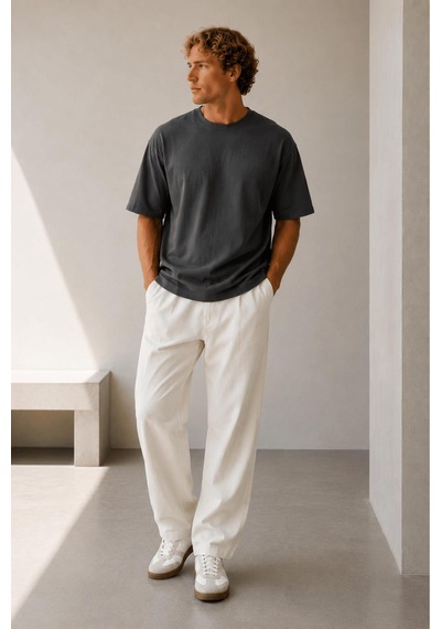 Alexandergardi Oversize Bisiklet Yaka T-shirt Antrasit