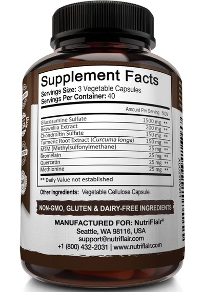 Nutriflair Glucosamine Chondroitin Turmeric Msm Boswellia - Joint Pain Relief 120 Caps Aromasız