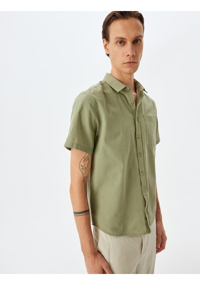 Koton Kısa Kollu Pamuklu Cep Detaylı Slim Fit Gömlek Yeşil 5sam60014hw Yeşil