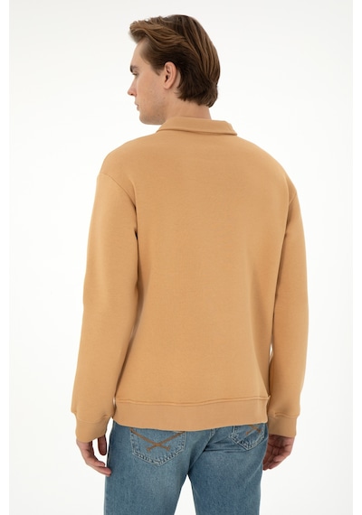 U.S. Polo Assn. Erkek Comfort Fit Yarım Fermuarlı Camel Basic Sweatshirt 50298265-VR015
