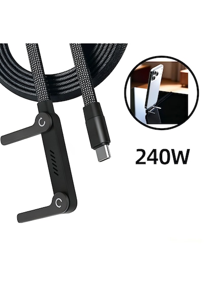 Dossimo 240w Ultra Hızlı Type-c Şarj Data Kablosu Katlanabilir Standlı 1.5m Örgülü 2 In 1 Stand+şarj Kablosu 1.5 M