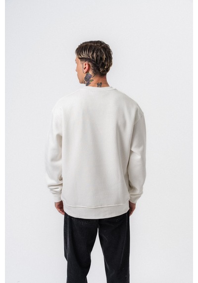 Erkek Respire Yazı Detaylı Basic Oversize Sweatshirt Ekru