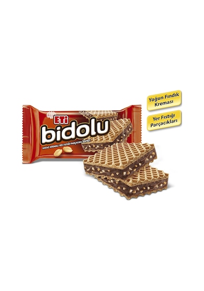 Eti Bidolu Kakao Kremalı Yer Fıstığı Parçacıklı Gofret 24 x 36 G