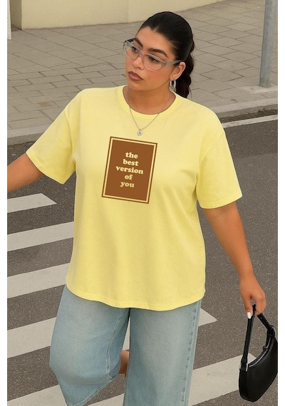 Büyük Beden The Best Baskılı Unisex Tişört Sarı