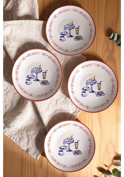 Keramika Breakfeast Time Pasta Tabağı 20 Cm 4 Adet 23454 Çok Renkli