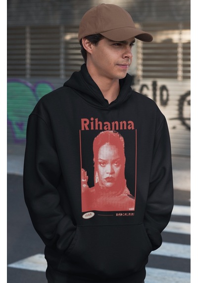 Sevbano Rihanna Badgirl Baskılı Unisex Oversize Şarkıcı Hoodie Siyah