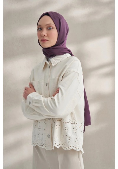 Armanda Krep Jakar Prizma Desen Şal - 70 X 190 Mürdüm