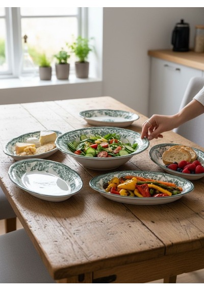 5 Parça Porselen Velour Green Salata Kayık Seti-5677 Çok Renkli