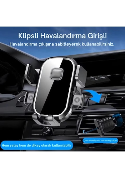 Polham Araç İçi Klipsli Havalandırma Girişli Telefon Tutucu, Üçgen Tasarımlı Kilit Sistemli Titremez Tutucu