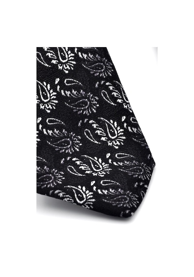 Gaffy Beyaz Ve Füme Şal Desenli Siyah Dokuma Kumaş Mendilli Slim Fit Kravat // Sdk-240806 Desenli