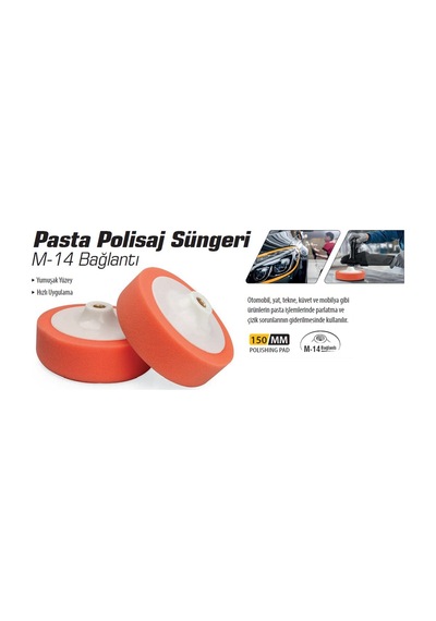 Meşem Pasta Polisaj Süngeri (M-14 Bağlantılı 150 Mm) 1 Adet