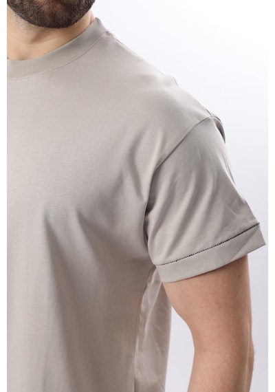 Madmext Boyalı Gri Bisiklet Yaka Çoban Dikişli Overfit Erkek T-shirt E7103 Boyalı Gri